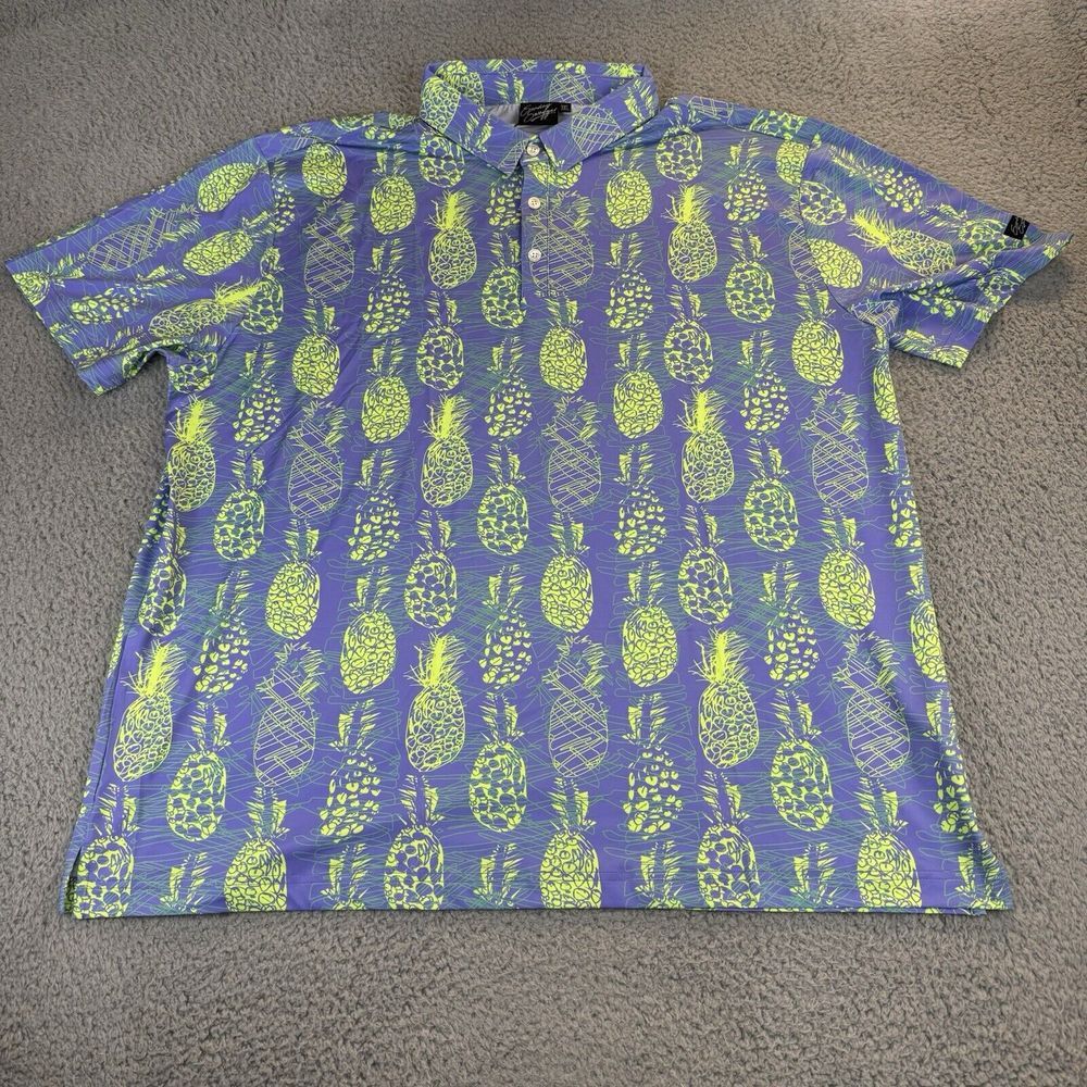 Sunday Swagger Blue and Green Pineapple Print Polo Shirt